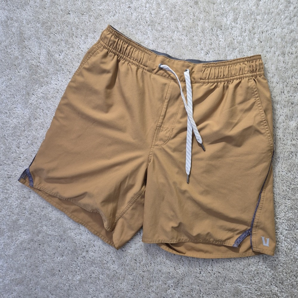 Vuori Trail Shorts Mens Small Gold 6 Inch Lined Stretch Performance Running Gym